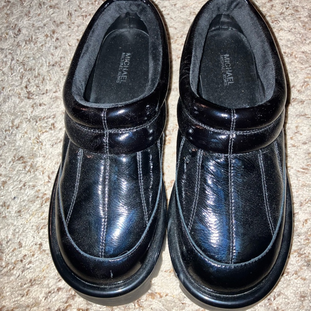Michael Kors Shiny Black Leather Slip-Ons